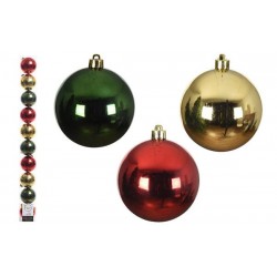 PALLINE INFRANGIBILI ø6cm TUBO MIX VERDE-ORO-ROSSO 10pz