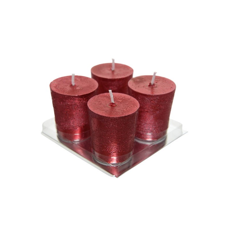 CANDELA MOCCOLO ø4cm H.4,7cm ROSSO METALLIC 4pz