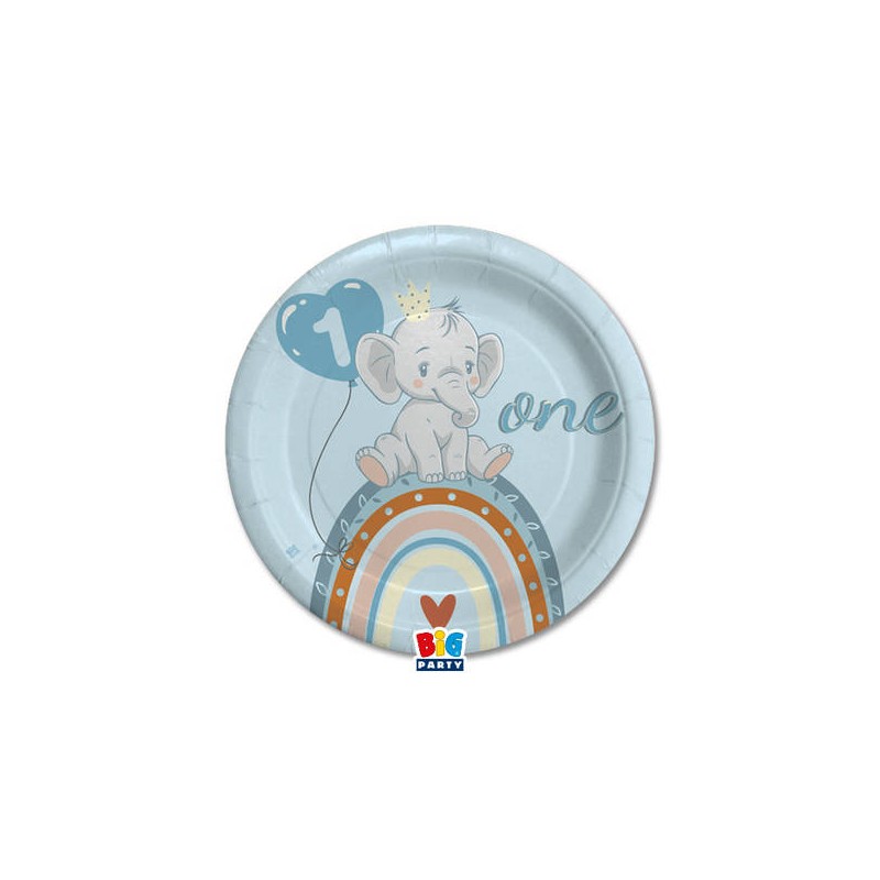 PIATTI CARTA DESSERT ø18cm PRIMO COMPLEANNO BOHO CELESTE 8pz