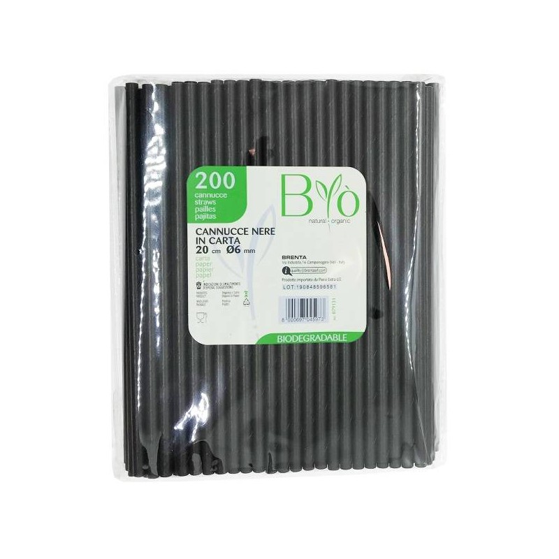 CANNUCCE CARTA mm6x20cm 200pz NERO BIO COMPOSTABILE