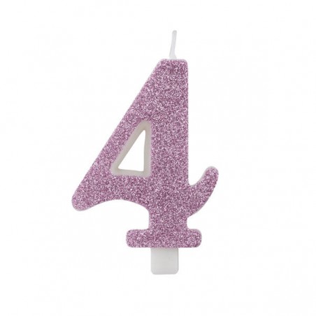 CANDELINA NUMERO 4 GLITTER MALVA 9,5cm