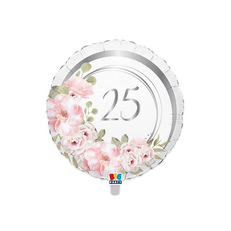 PALLONE MYLAR TONDO 45cm 25° ANNIVERSARIO FLORAL