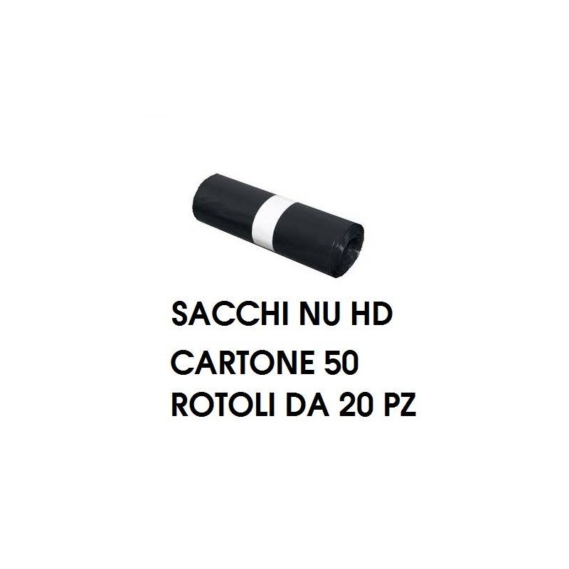 SACCHI NU HD 50x60cm (30+20x60) NERI ROTOLO 20pz 10my CARTONE 50 ROT.
