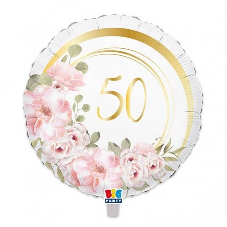 PALLONE MYLAR TONDO 45cm 50° ANNIVERSARIO FLORAL