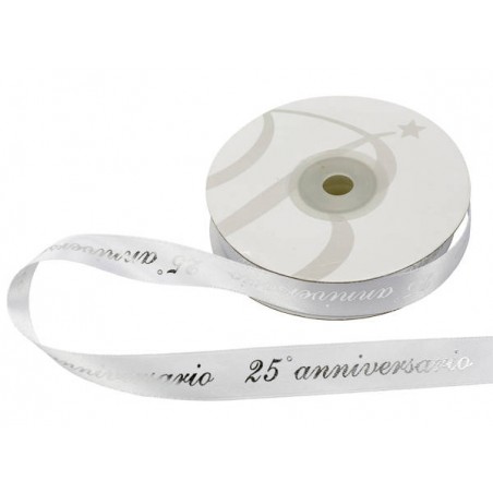 NASTRO RASO mm15x25mt 25° ANNIVERSARIO BIANCO-ARG