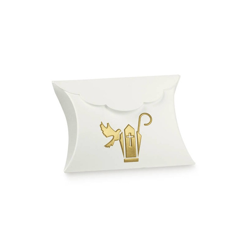 SCATOLA BUSTA 8x8,5x3cm CAPPELLO CRESIMA E COLOMBA 10pz