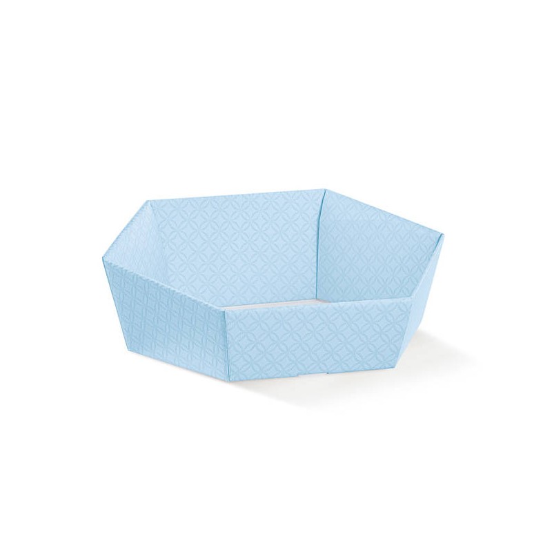CESTA CARTONE ESAGONALE 20,5x17x7cm MATELASSè AZZURRO