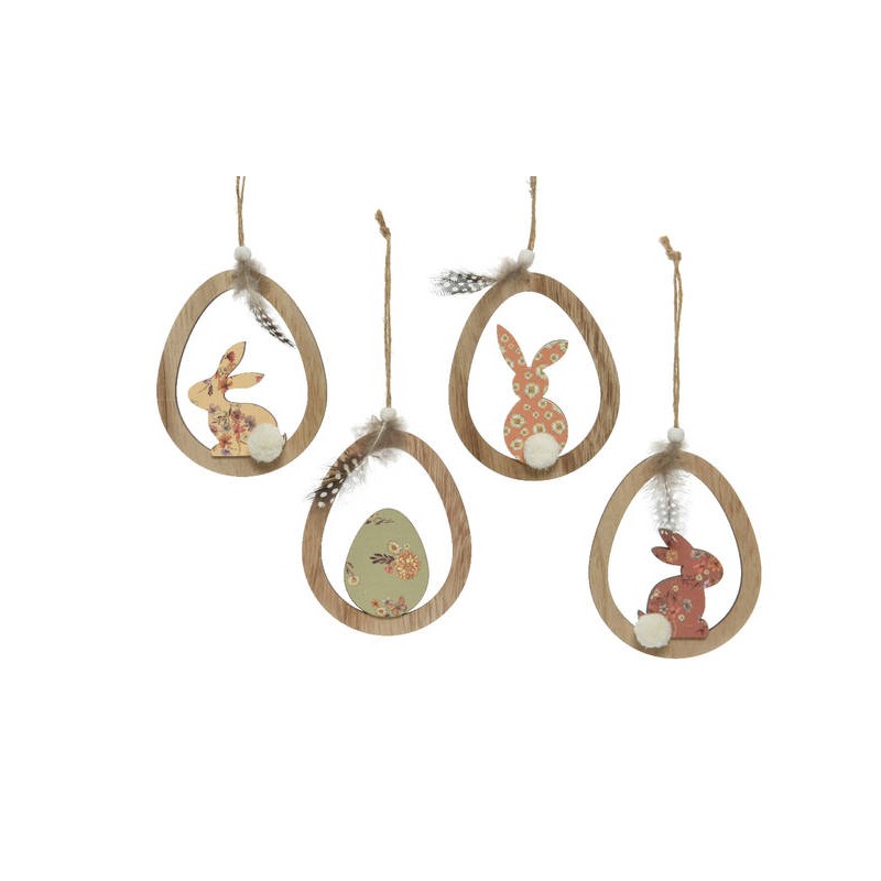 UOVO LEGNO C/APPENDINO SAGOMA CONIGLIO-UOVO 10x6x13cm 4ass.ti 2pz