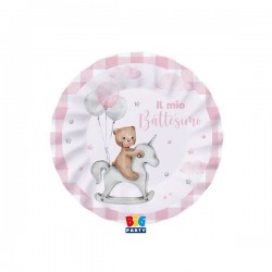 PIATTI BATTESIMO TEDDY BEAR ROSA ø20 8pz