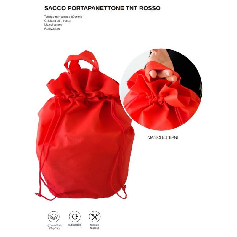 SACCO C/MANICI TNT PORTA PANETTONE ø22x37,5cm ROSSO 10PZ