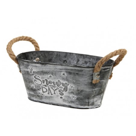 SECCHIELLO OVALE LATTA MANICI IN CORDA Ø20,5x12x9cm