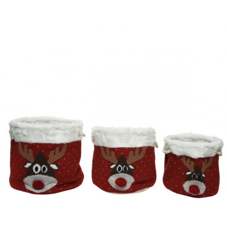 CESTO ROTONDO ROSSO CON RENNA PANNO Ø35xh35cm 3/3