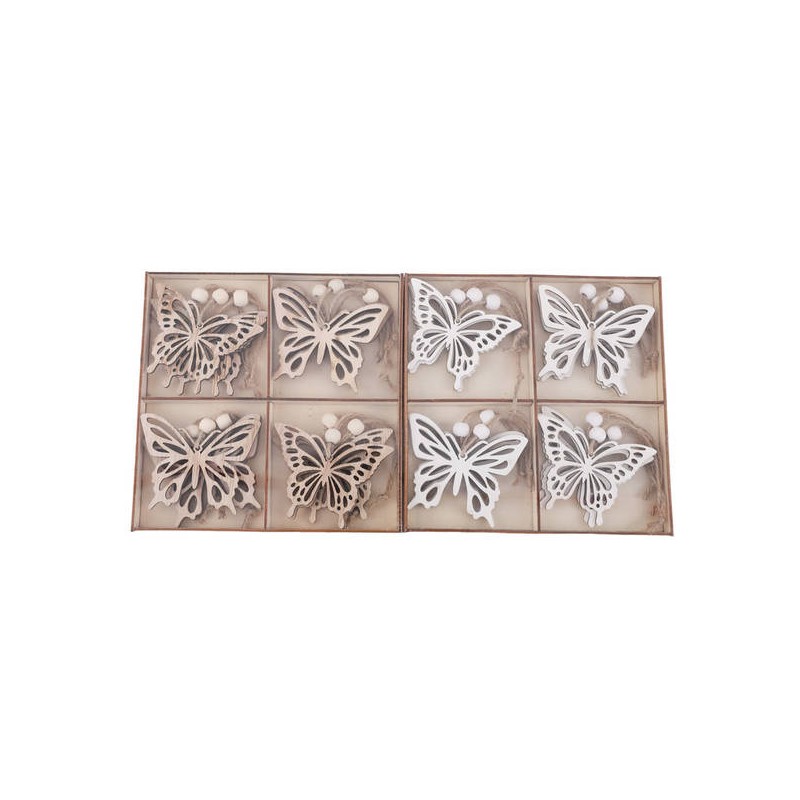 BOX FARFALLE C/APPENDINO IN LEGNO H.16cm 2ass.ti 12pz