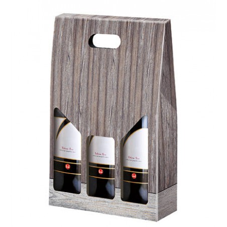 SCATOLA PORTA 3 BOTTIGLIE VINTAGE WOOD 27x9x38cm STICK