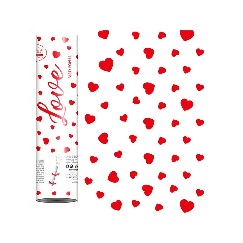 CANNONE SPARACORIANDOLI CUORI ROSSI IN CARTA 20cm