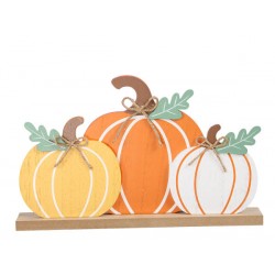 DECORAZIONE LEGNO CON ZUCCHE COLORATE 29x18cm