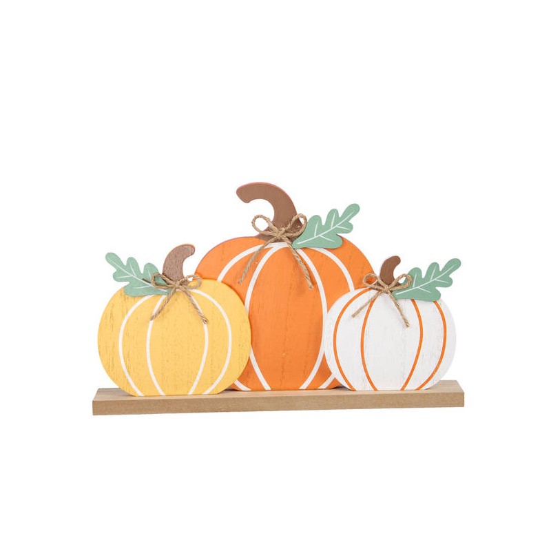 DECORAZIONE LEGNO CON ZUCCHE COLORATE 29x18cm