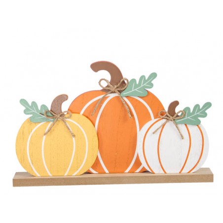 DECORAZIONE LEGNO CON ZUCCHE COLORATE 29x18cm