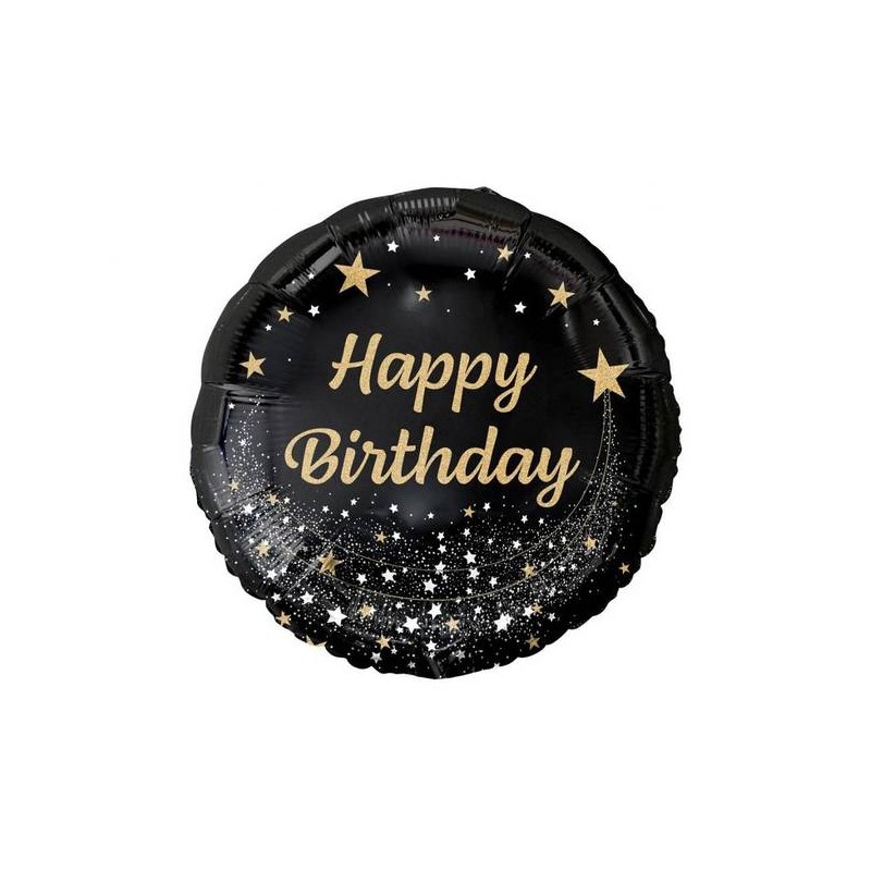 PALLONE MYLAR TONDO 18'' 45cm BUON COMPLEANNO ORO NERO