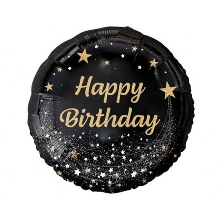 PALLONE MYLAR TONDO 18'' 45cm BUON COMPLEANNO ORO NERO