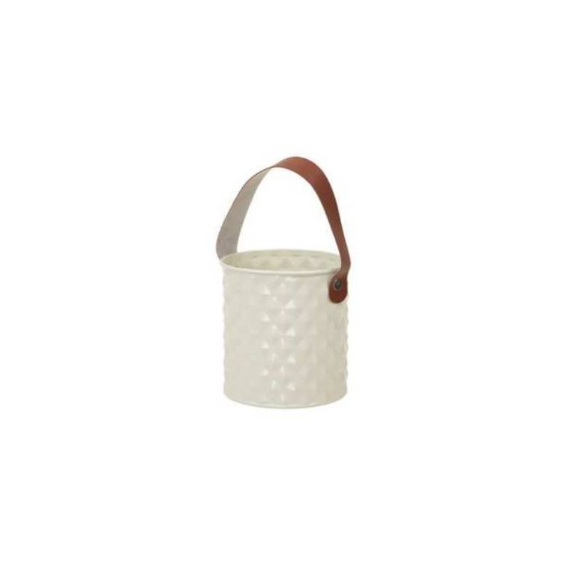 CESTELLO IN LATTA SMALTATO BIANCO CON FETTUCCIA Ø9,5x11cm