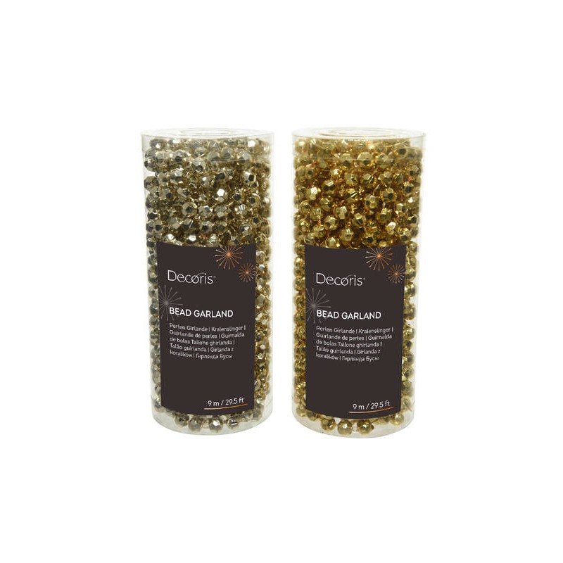 GHIRLANDA PERLE PLASTICA ORO CHAMPAGNE ASSORTITA 9mt