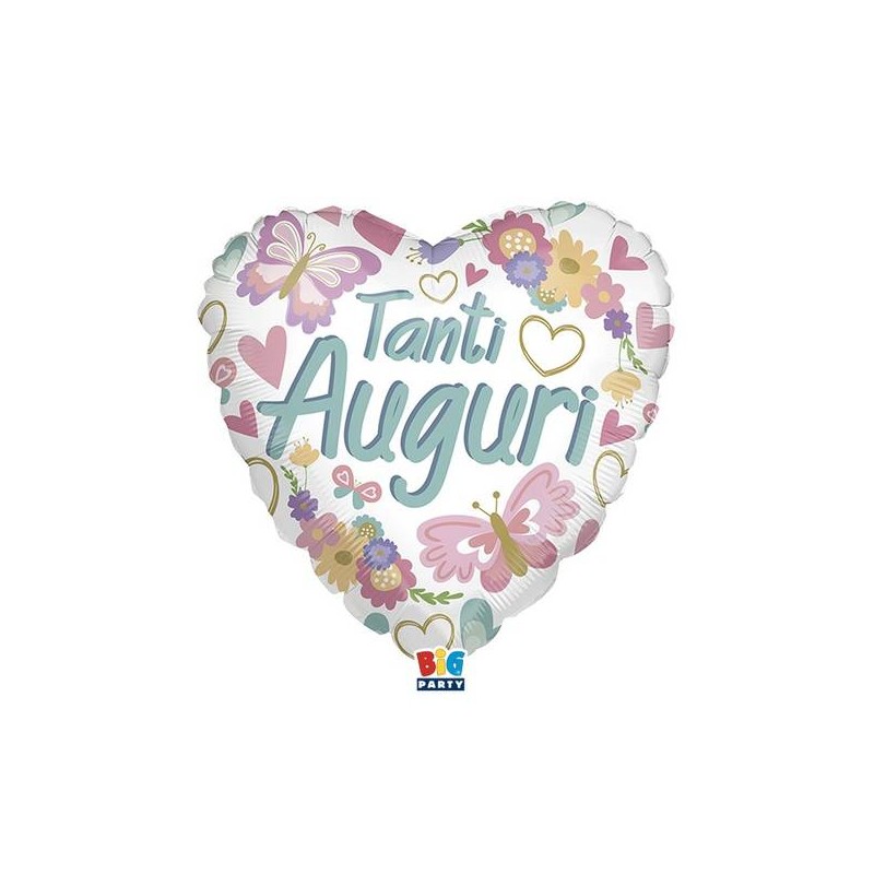 PALLONE MYLAR CUORE 18 45cm TANTI AUGURI FLOREALE