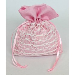 SACCHETTO TESSUTO MACRAME' 10x12cm ROSA 12pz