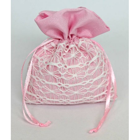 SACCHETTO TESSUTO MACRAME' 10x12cm ROSA 12pz