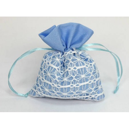 SACCHETTO TESSUTO MACRAME' 10x12cm CELESTE 12pz