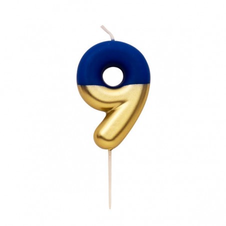 CANDELINA NUMERO 9 BLU/ORO 10,5cm