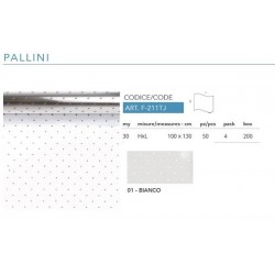 FOGLI CELLOPHANE 100x130cm DECORO PALLINI BIANCHI STESO 50fg