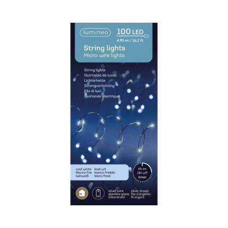MICRO LED 100 LUCI 4,95mt FILO ARGENTO - LUCE FREDDA INTERNO