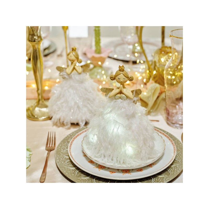 ANGELO CON LED E PIUME BIANCO ORO 2ass. 14x10xh23cm