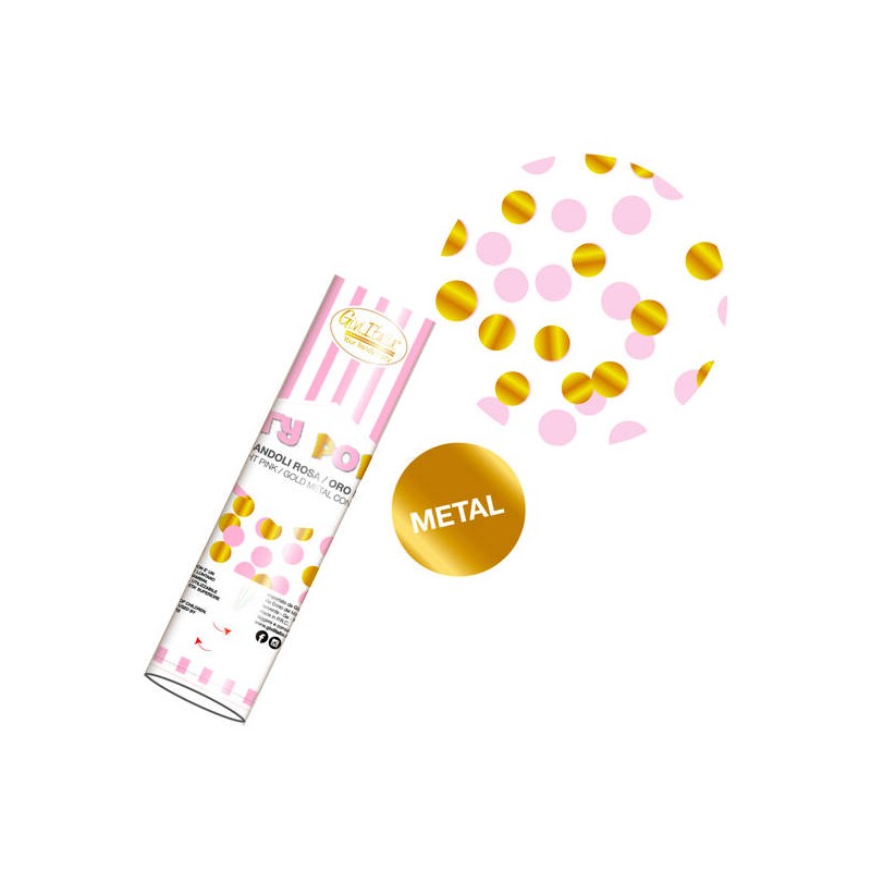 PARTY POPPER FOIL CONFETTI ROSA-ORO 20cm GIVI