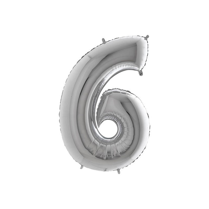 PALLONE NUMERO 6 MYLAR 102cm 40 ARGENTO