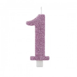 CANDELINA NUMERO 1 GLITTER MALVA 9,5cm