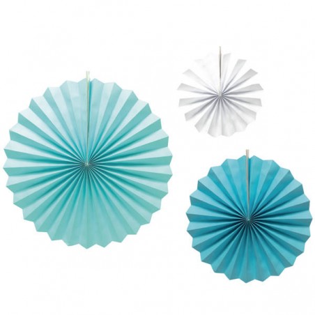 DECORAZIONE VENTAGLI IN CARTA CELESTE SFUMATI 20/30/40cm 3pz