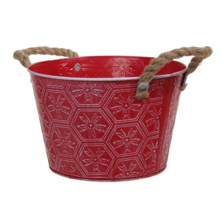 CESTO METALLO ROSSO CON MANICI CORDA Ø20x13cm