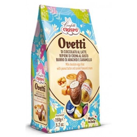 OVETTI DI CIOCCOLATO AL LATTE CON CREMA AL GUSTO BURRO DI ARACHIDI E CARAMELLO 150gr
