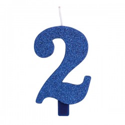 CANDELINA NUMERO 2 GLITTER BLU 9,5cm