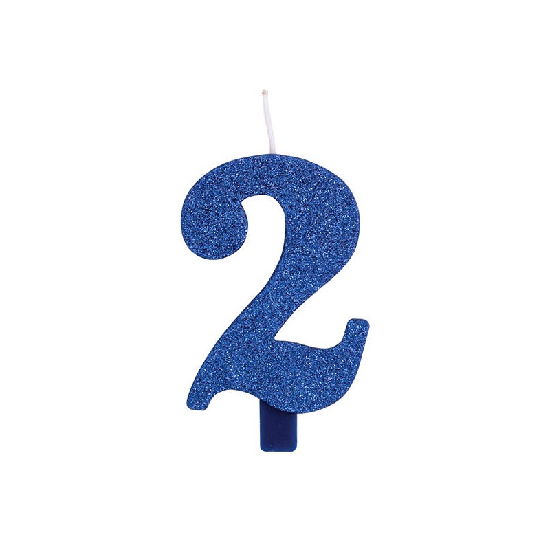 CANDELINA NUMERO 2 GLITTER BLU 9,5cm