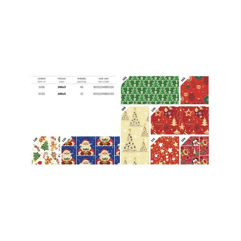 CARTA REGALO ROTOLO 1x3mt NATALE DESIGN RN5 ASS.TO