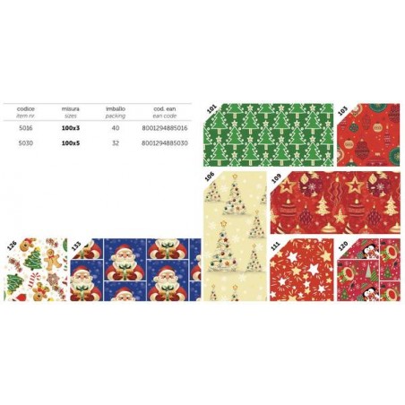 CARTA REGALO ROTOLO 1x3mt NATALE DESIGN RN5 ASS.TO