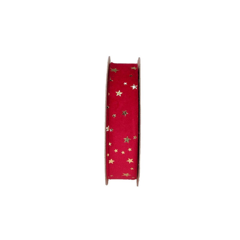 NASTRO VELLUTO STELLE ORO mm25x15mt ROSSO
