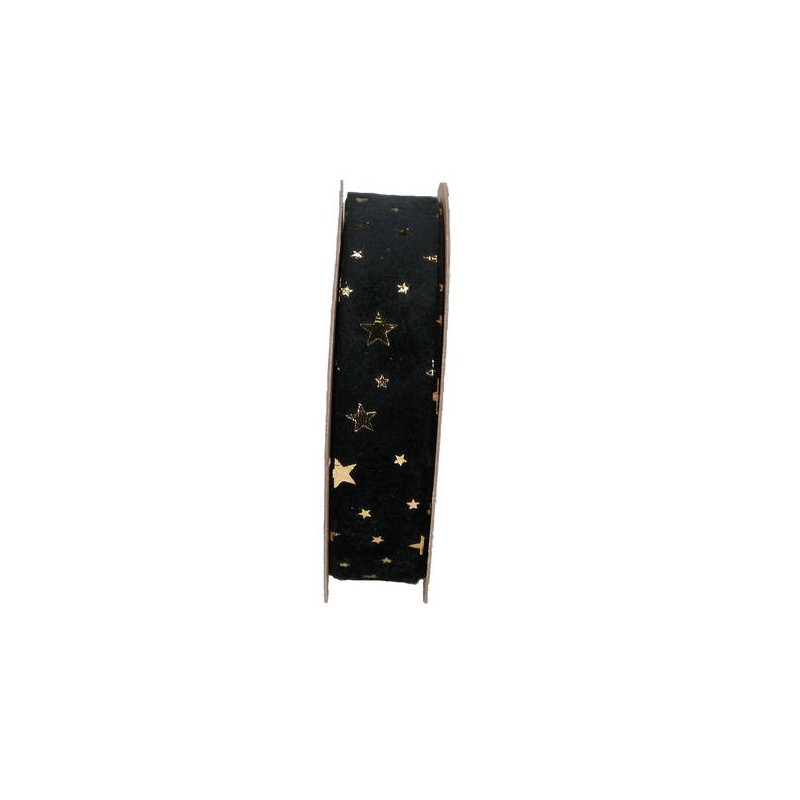 NASTRO VELLUTO STELLE ORO mm25x15mt NERO