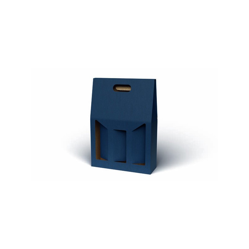 SCATOLA 3 BOTTIGLIE C/MAN. E FIN. 27x9x38cm BLU LISCIA