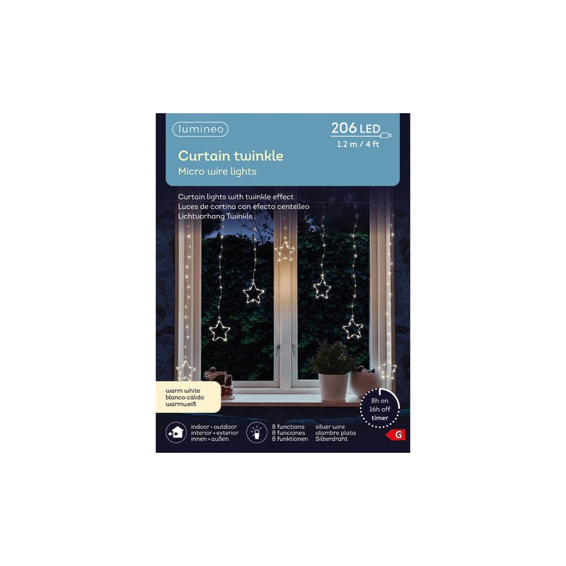 TENDINA MICRO LED 120xh100cm FILO ARGENTO INTERNO/ESTERNO LUCE CALDA