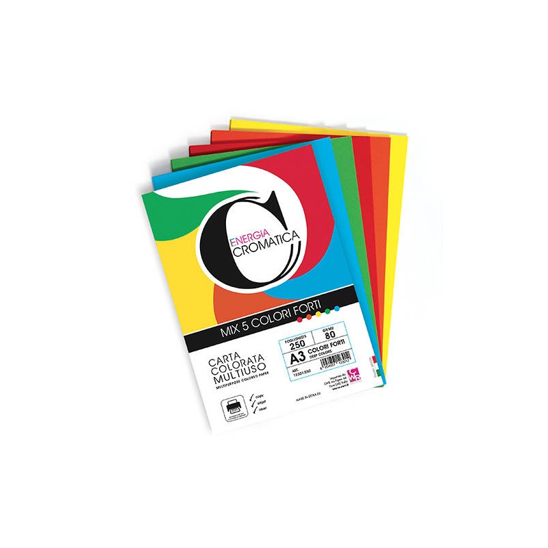 RISMA CROMATICA CARTA A4 80gr COLORI FORTI ASSORTITI 100fg