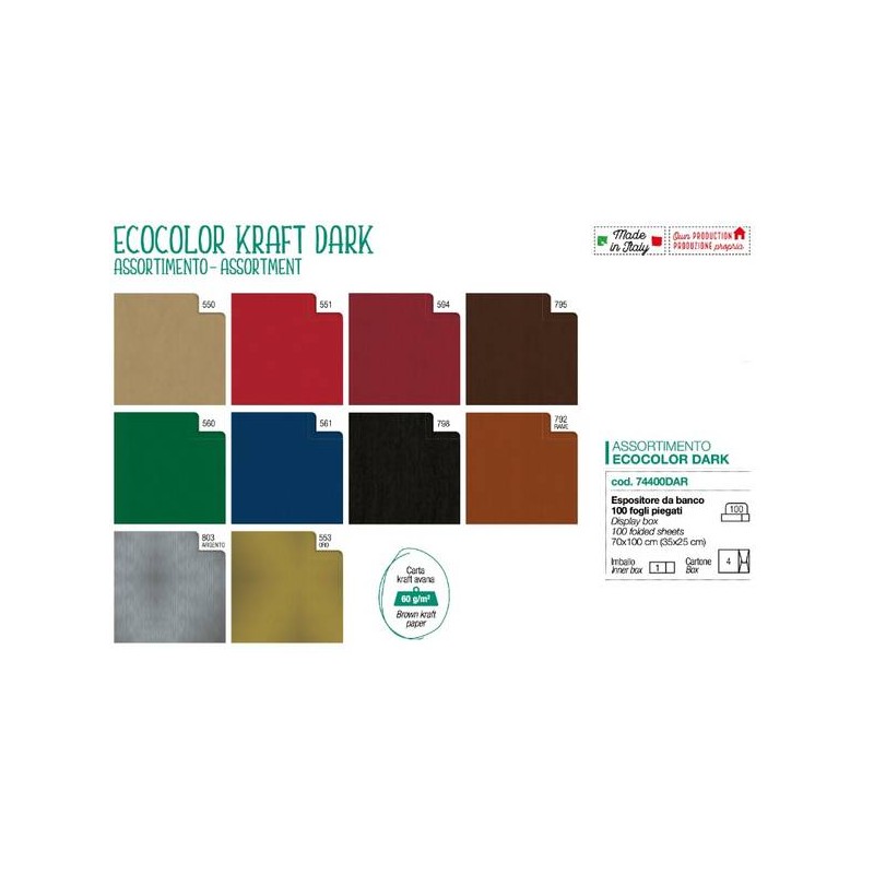 CARTA REGALO KRAFT 70x100cm 100fg SCATOLA ASSORT. T.UNITA DARK 74400DAR
